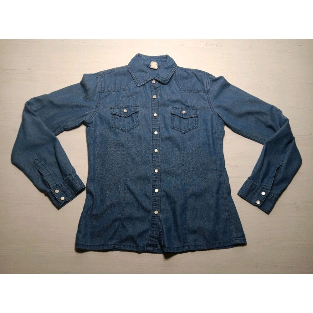 Red Camel Shirt Womens Small Blue Denim Pearl Snap Long Sleeve